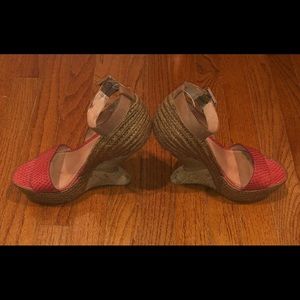 Anthropologie Leifsdottir Architectural Red Snakeskin Leather Woven Wedges Sz 38